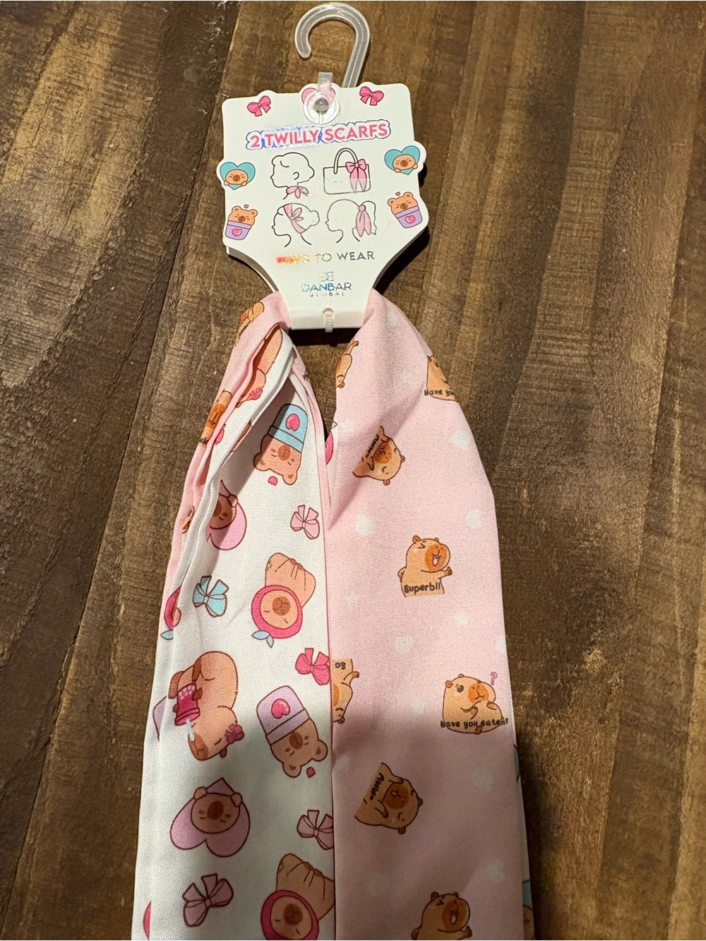 Danbar Global Capybara Pack of 2 Capybara Twilly Scarves Bag Charm Hair Tie